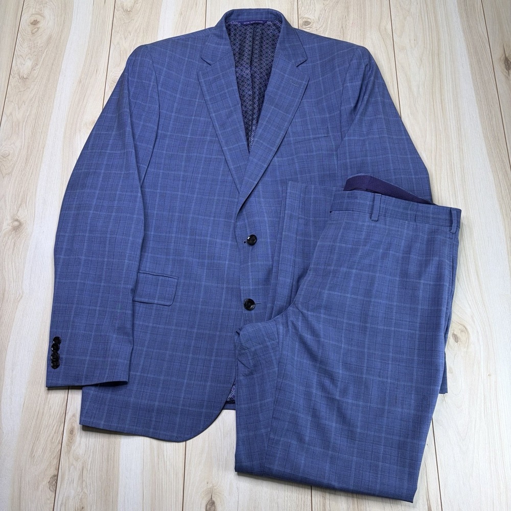 Ted Baker London Windowpane Glen Plaid Wool Jay CT Suit Mens 46L 40x31 Blue